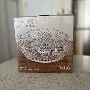 Shannon CRYSTAL BY GODINGER Dublin Crystal Chip and Dip Set Serving Bowl Dish